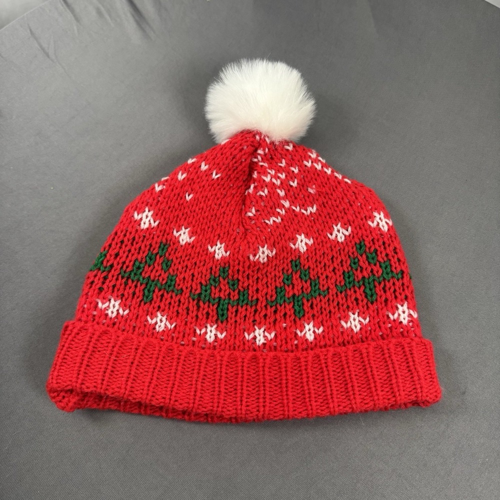 Vintage Kids Red/Green Stocking Cap‎ With White Puff